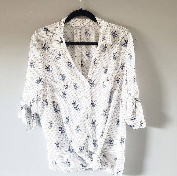 Reitmans Tops - Women's White Polka Dot & Chihuahua Print Blouse